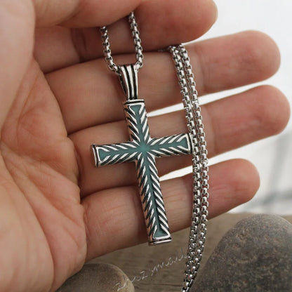 Holy Cross - Luminous Cross Pendant Necklace, Silver, Glow In the dark, Chain Necklace