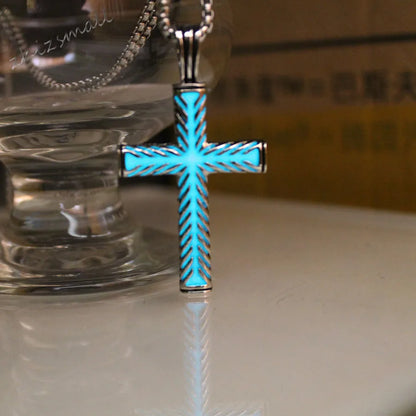 Holy Cross - Luminous Cross Pendant Necklace, Silver, Glow In the dark, Chain Necklace