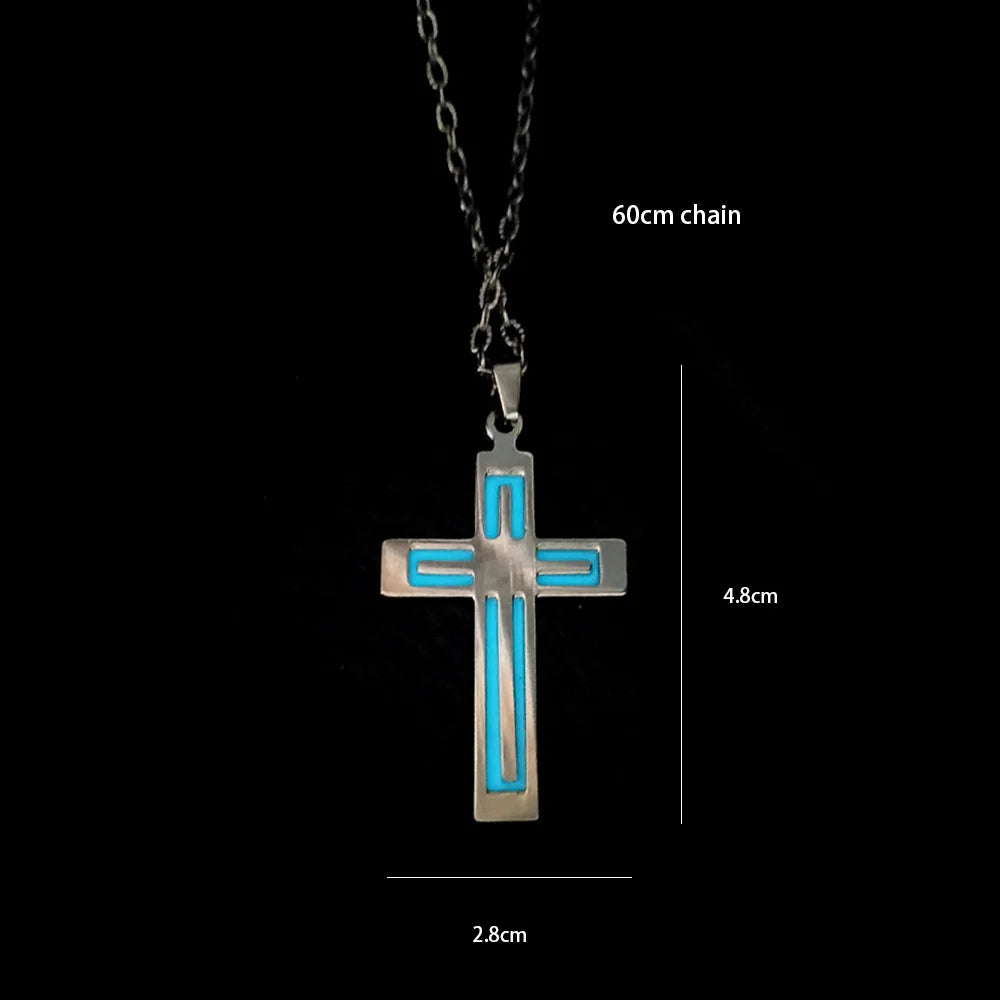 Luminous Cross Pendant Fluorescence Glow In The Dark Cross Necklace for Men/Women Holiday Gift