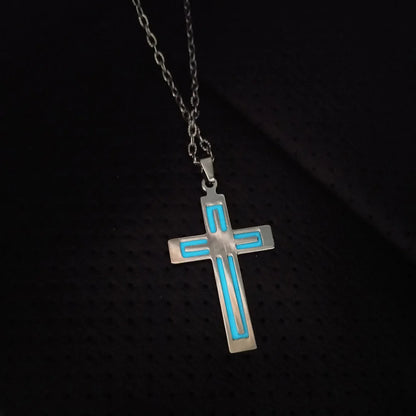 Luminous Cross Pendant Fluorescence Glow In The Dark Cross Necklace for Men/Women Holiday Gift