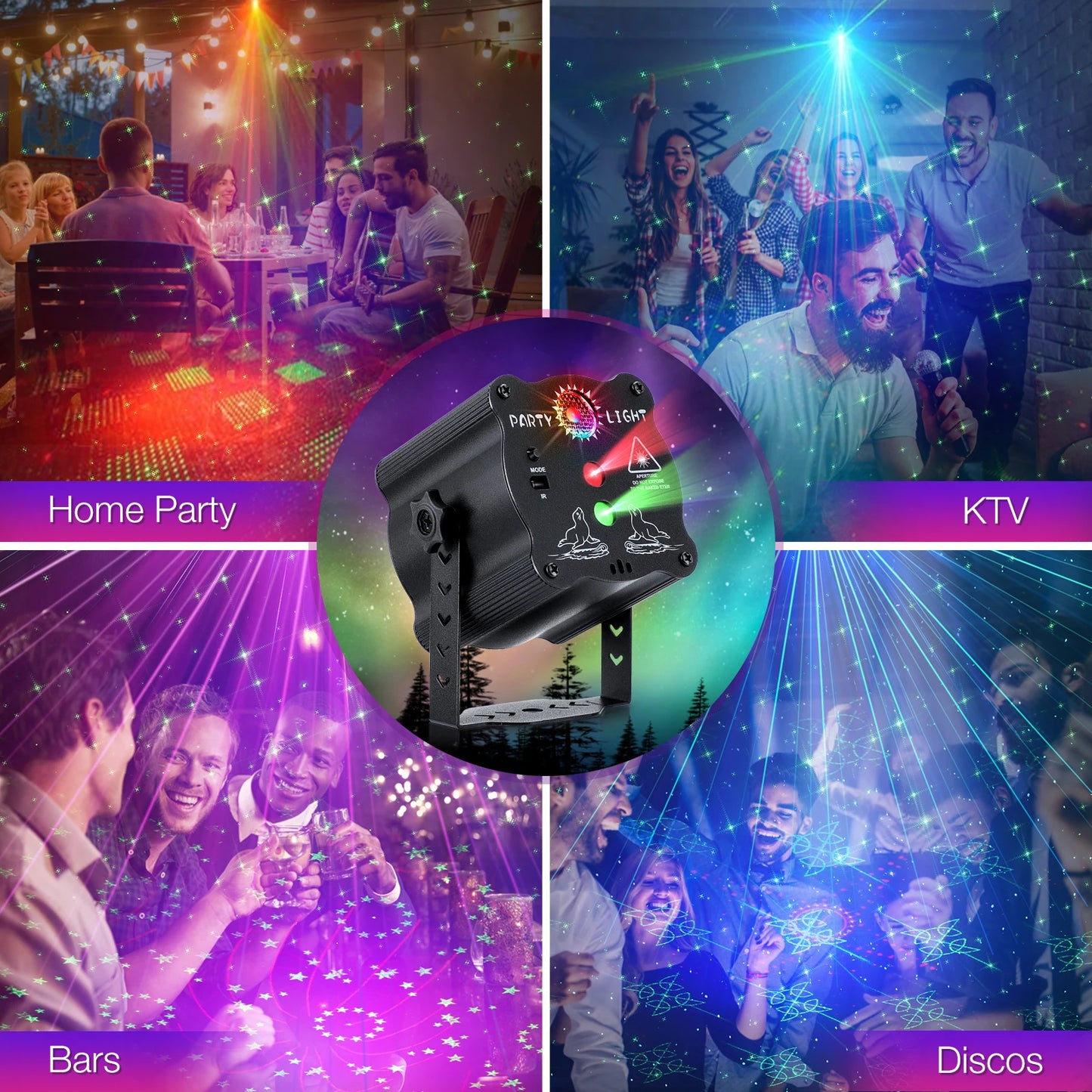 Laser Projector Stage RGB Light DJ Disco LED Sound React Strobe Stage Effect