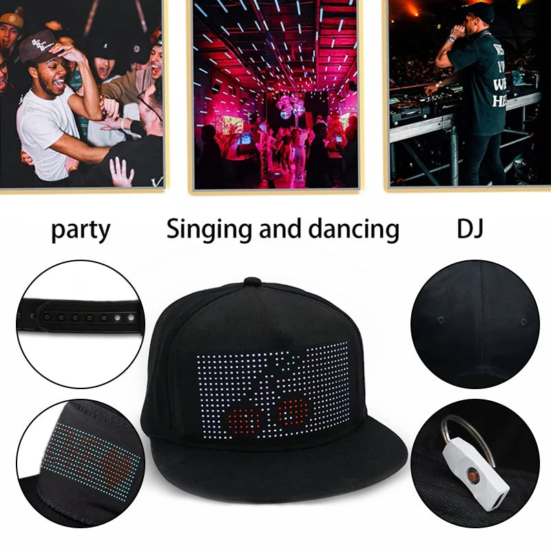 LED Light Programmable Hat RGB Bluetooth  Hip Hop Hat  APP Control Editing Hat for Festival Party Club