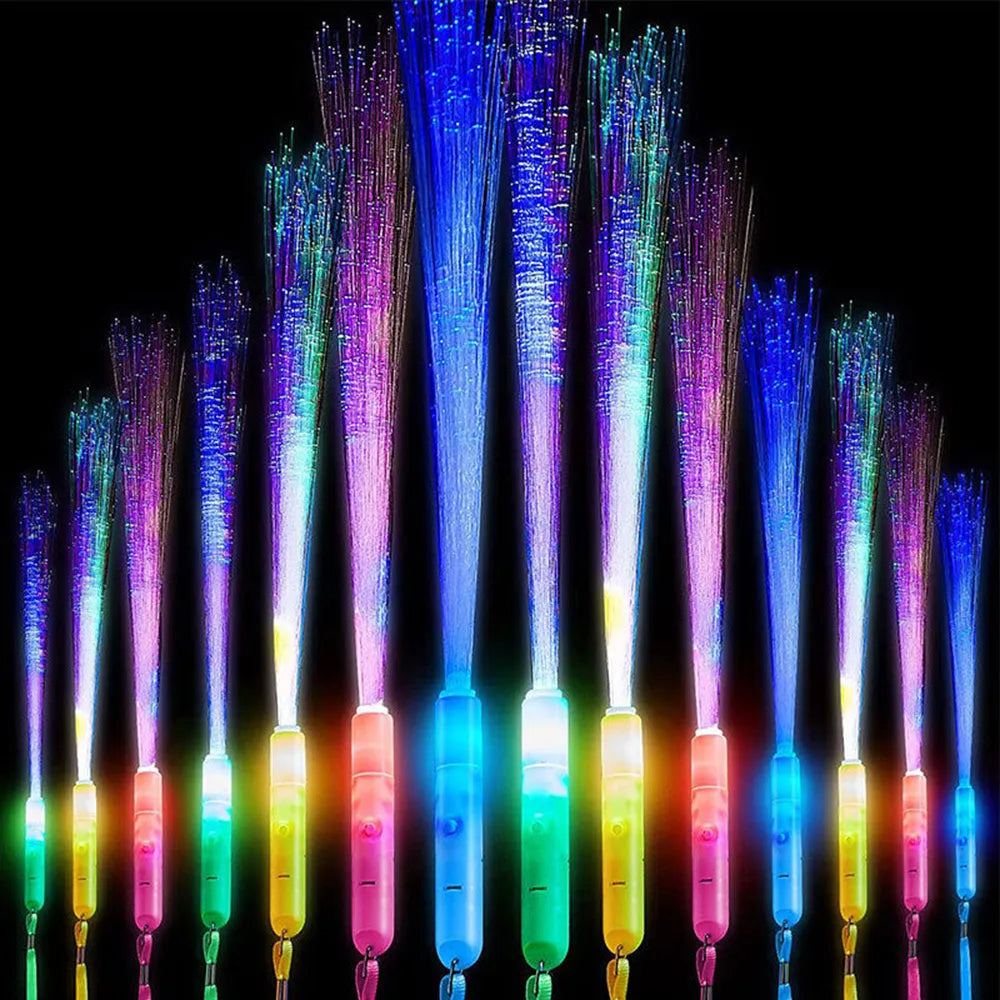 Led Light Up Stick Glowing Fiber Stick Toy Party 3 Light Patterns Luminous Prop Birthday Gift Wedding Party Gift Rave Dance