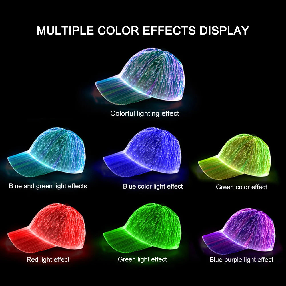 Fiber Optic / LED Hat with 7 Colors Luminous Glowing Baseball Hats USB Charging Light Up Caps Party LED Adjustable Fit Cap