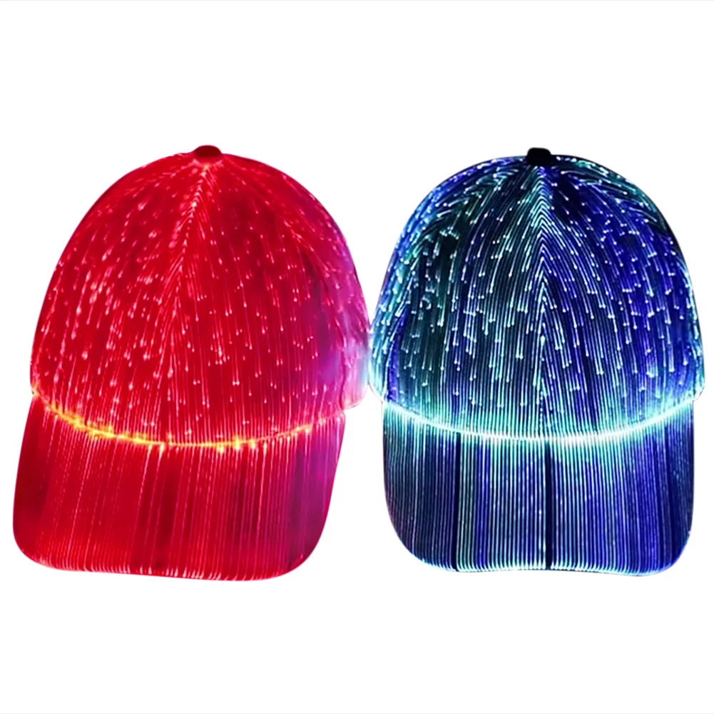 Fiber Optic / LED Hat with 7 Colors Luminous Glowing Baseball Hats USB Charging Light Up Caps Party LED Adjustable Fit Cap