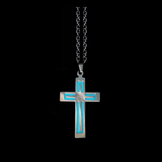 Luminous Cross Pendant Fluorescence Glow In The Dark Cross Necklace for Men/Women Holiday Gift