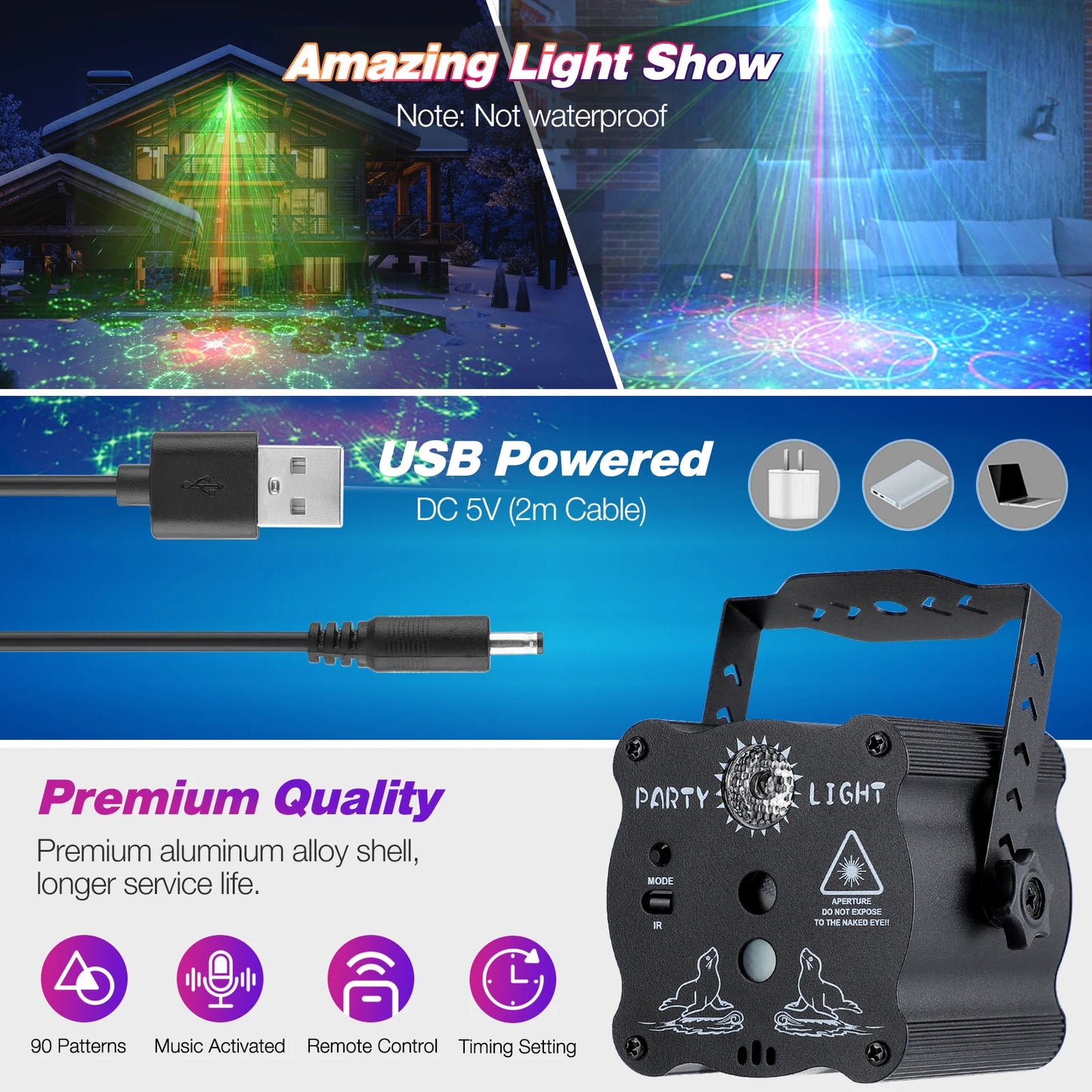 Laser Projector Stage RGB Light DJ Disco LED Sound React Strobe Stage Effect