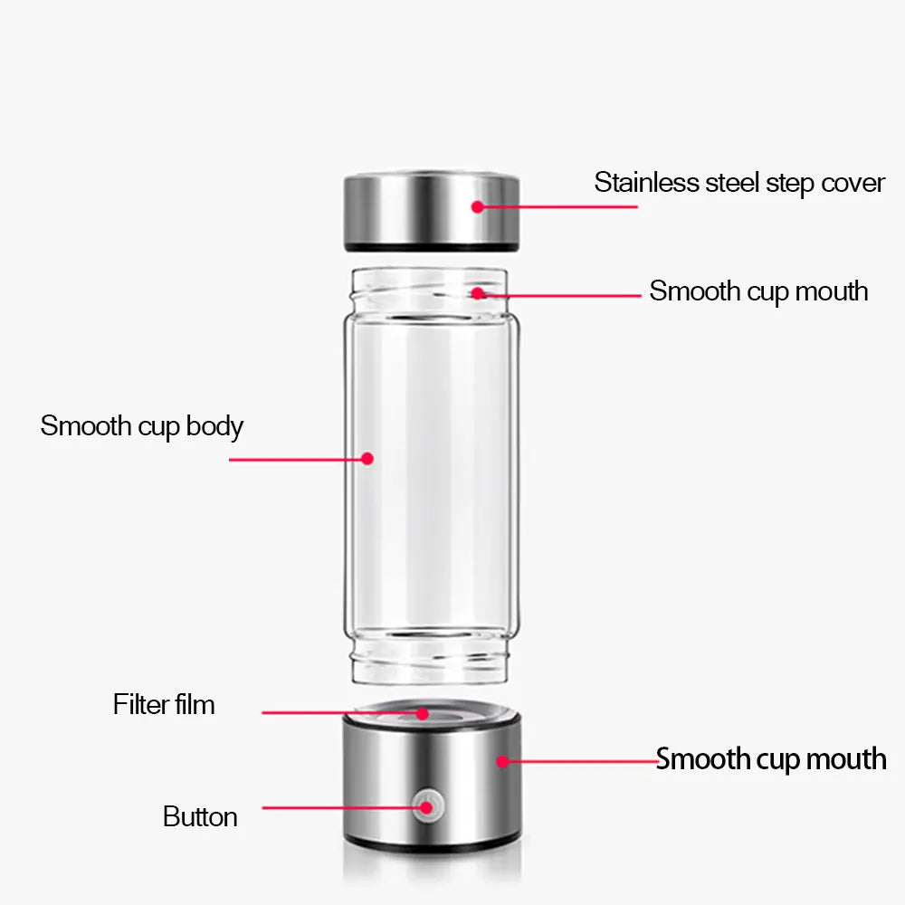 Hydrogen Generator Ionizer  Water Filter Maker 14 OZ - 420ML Hydrogen-Rich Portable Water Bottle