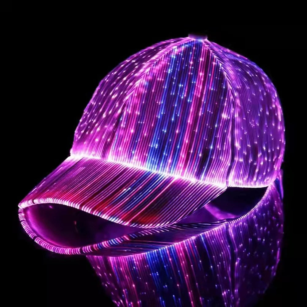 Fiber Optic / LED Hat with 7 Colors Luminous Glowing Baseball Hats USB Charging Light Up Caps Party LED Adjustable Fit Cap