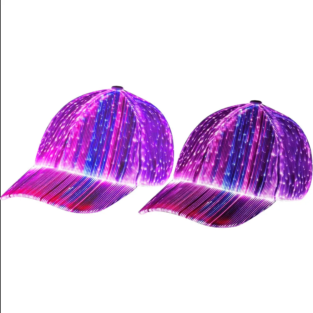 Fiber Optic / LED Hat with 7 Colors Luminous Glowing Baseball Hats USB Charging Light Up Caps Party LED Adjustable Fit Cap