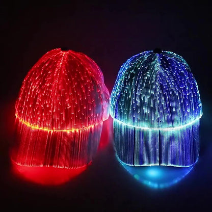 Fiber Optic / LED Hat with 7 Colors Luminous Glowing Baseball Hats USB Charging Light Up Caps Party LED Adjustable Fit Cap