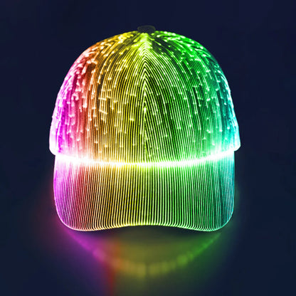 Fiber Optic / LED Hat with 7 Colors Luminous Glowing Baseball Hats USB Charging Light Up Caps Party LED Adjustable Fit Cap