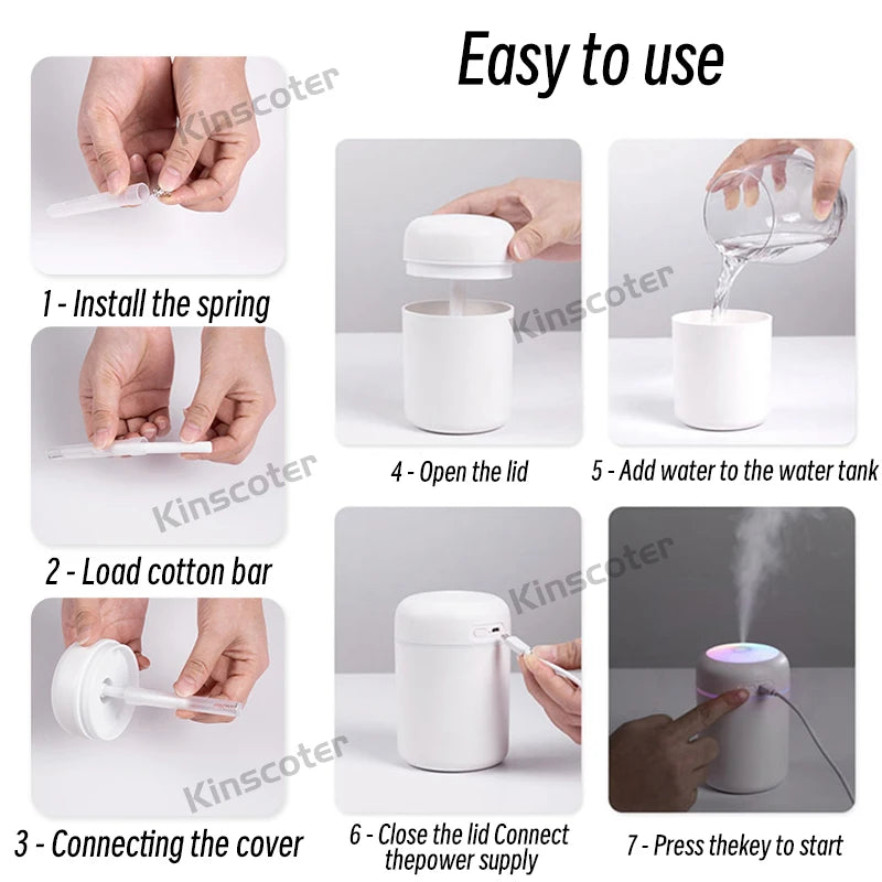 300ml H2O Air Humidifier Portable Mini USB Aroma Diffuser With Cool Mist For Bedroom Home Car Plants Air Purifier