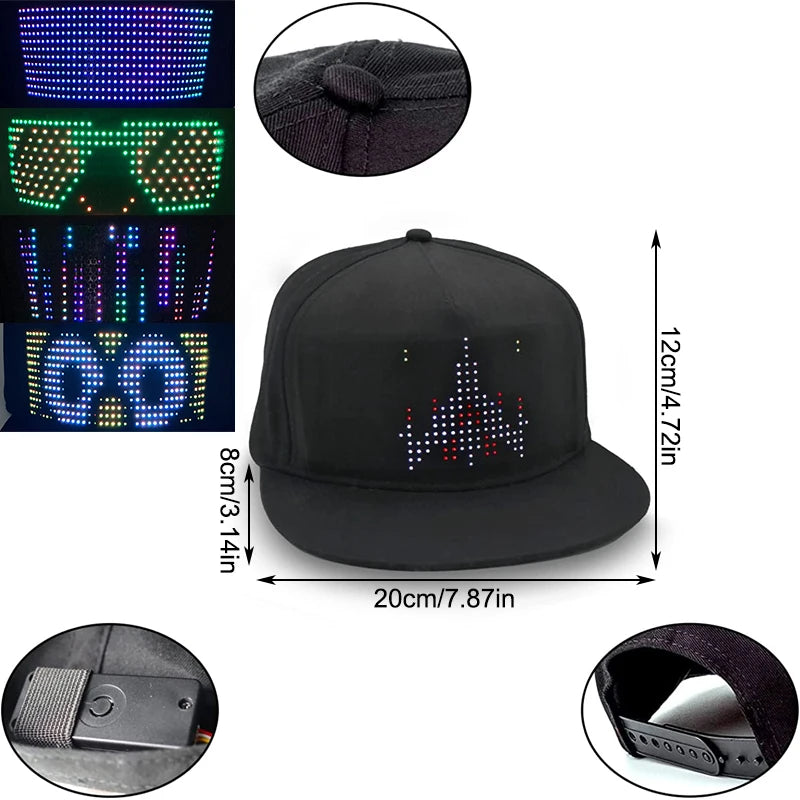 LED Light Programmable Hat RGB Bluetooth  Hip Hop Hat  APP Control Editing Hat for Festival Party Club