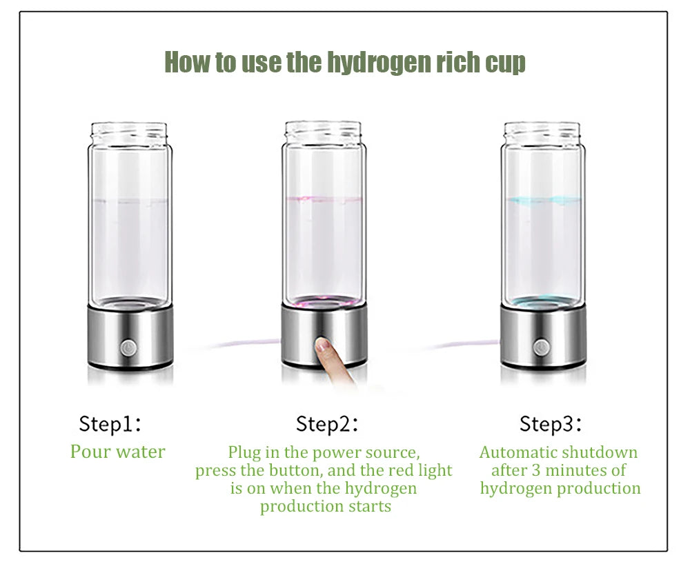 Hydrogen Generator Ionizer  Water Filter Maker 14 OZ - 420ML Hydrogen-Rich Portable Water Bottle