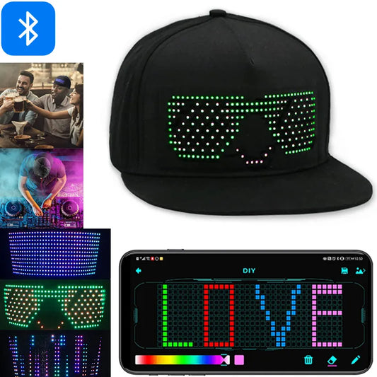 LED Light Programmable Hat RGB Bluetooth  Hip Hop Hat  APP Control Editing Hat for Festival Party Club