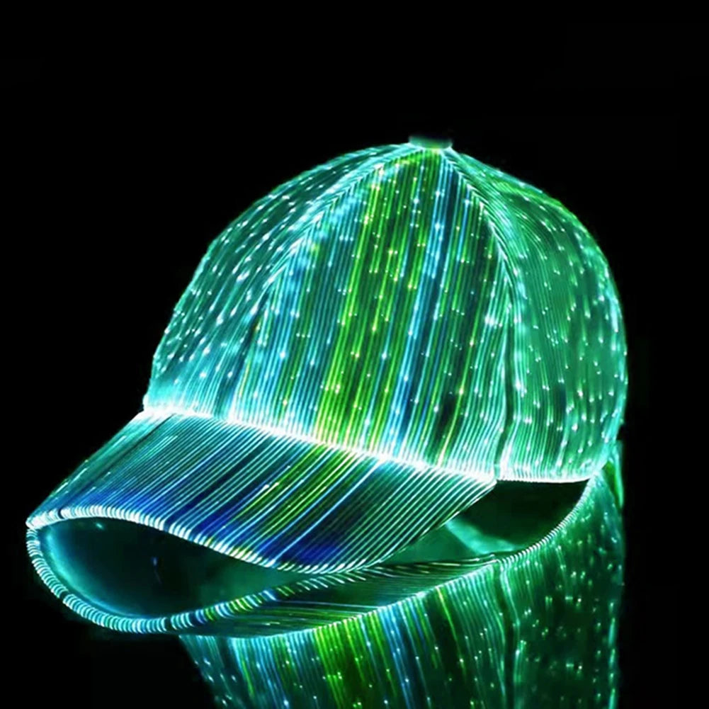 Fiber Optic / LED Hat with 7 Colors Luminous Glowing Baseball Hats USB Charging Light Up Caps Party LED Adjustable Fit Cap